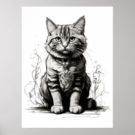 Póster Boceto de gato lindo a lápiz