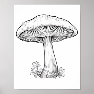 Póster Boceto de hongo dibujo a lápiz, caricatura, árbol