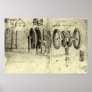 Póster Boceto de ingeniería de una rueda por Leonardo da