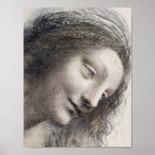 Póster Boceto de la cabeza de la Virgen de Leonardo da Vi