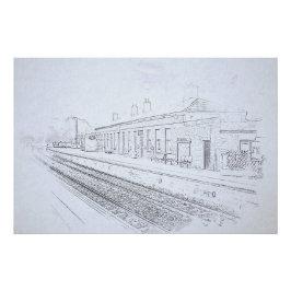 Póster Boceto de la Estación de Ferrocarril de Todmorden,
