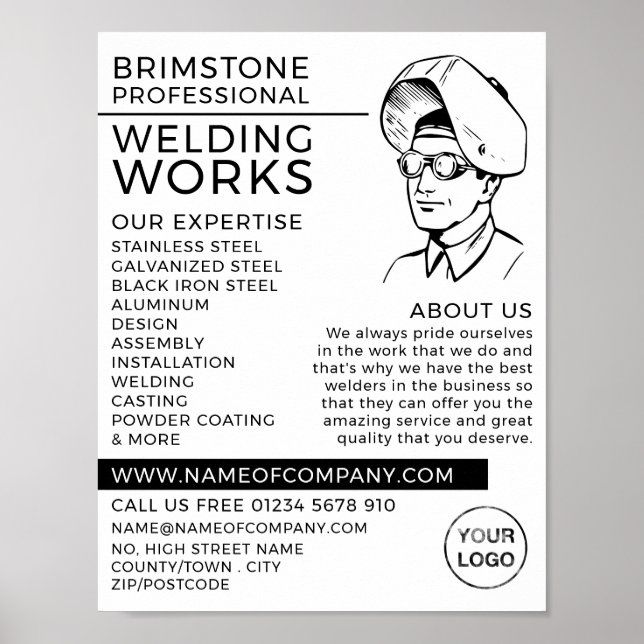 Póster Boceto de retrato de soldador, trabajador de metal (Frente)