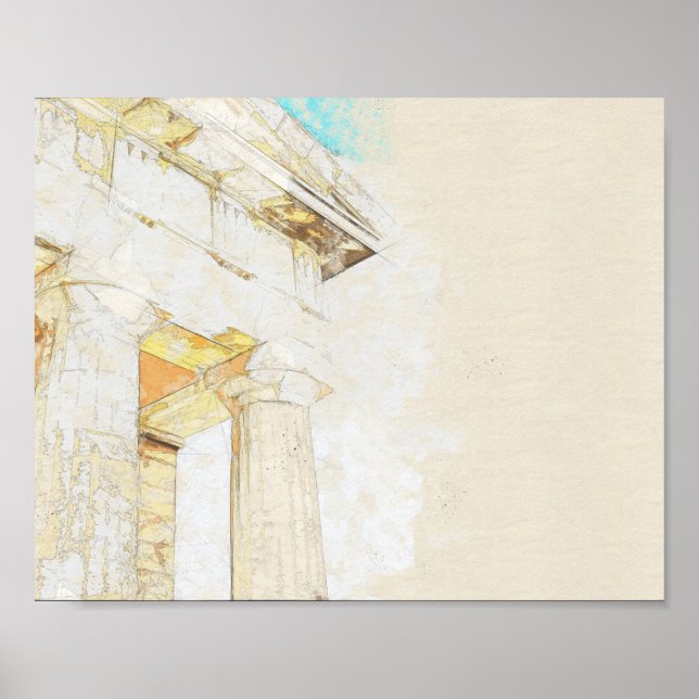 Póster boceto de una parte pórtica del templo antiguo (Frente)