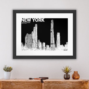 Póster Boceto de viaje del horizonte del parque central d