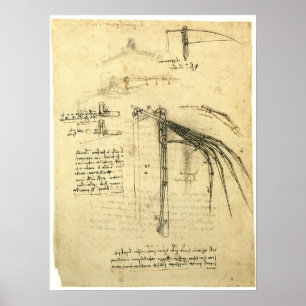 Póster Boceto del ala de la máquina voladora de Leonardo