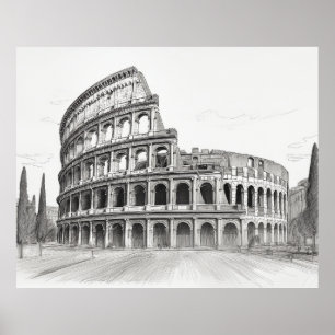 Póster boceto del coliseo, monumento histórico en roma, i