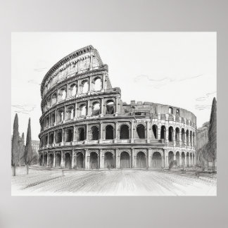 Póster boceto del coliseo, monumento histórico en roma, i