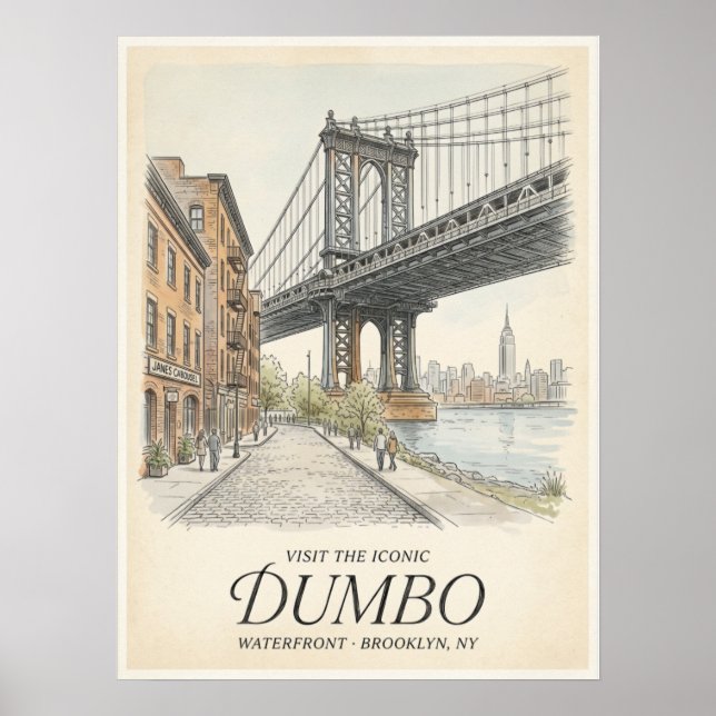 Póster Boceto del paseo marítimo de Dumbo Brooklyn (Frente)