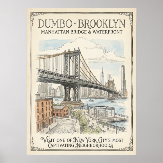 Póster Boceto del paseo marítimo de Dumbo Brooklyn (Frente)