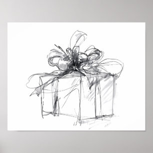 Póster Boceto delicado de regalo de Navidad envuelto