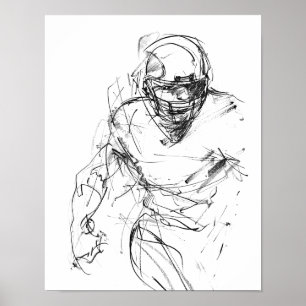 Póster Boceto vintage de jugador de fútbol americano en m