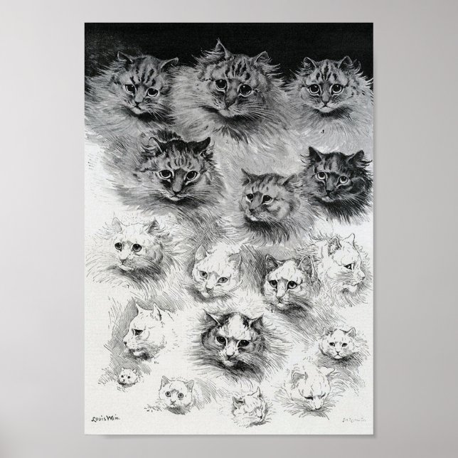 Póster Bocetos del gato, Louis Wain (Frente)