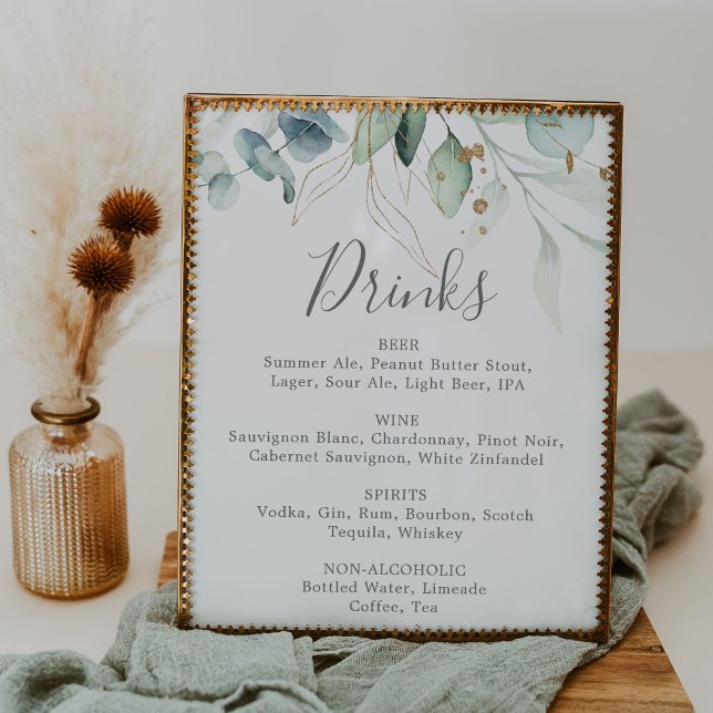 Póster Boda Airy Greenery & Gold Leaf Bebe Rótulo de menú (Subido por el creador)
