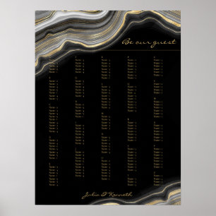 Póster Boda alfabético de mármol de oro negro