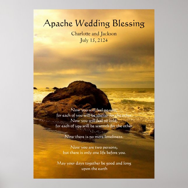 Póster Boda apache bendice rock oceánico de oro (Frente)