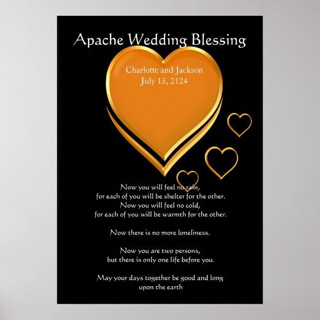 Póster Boda Apache bendiciendo corazones de oro (Frente)