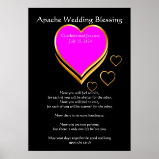 Póster Boda Apache bendiciendo corazones rosados