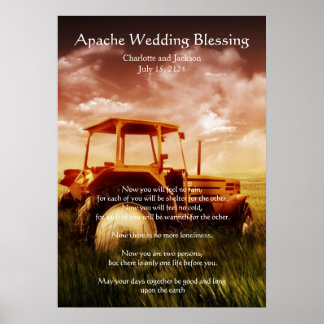 Póster Boda Apache bendiciendo el viejo tractor