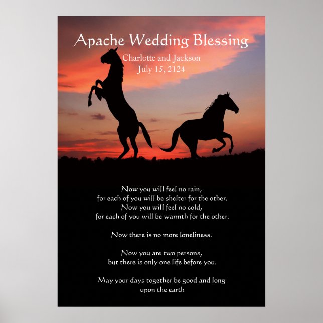 Póster Boda Apache Bendiciendo silueta de caballos árabes (Frente)