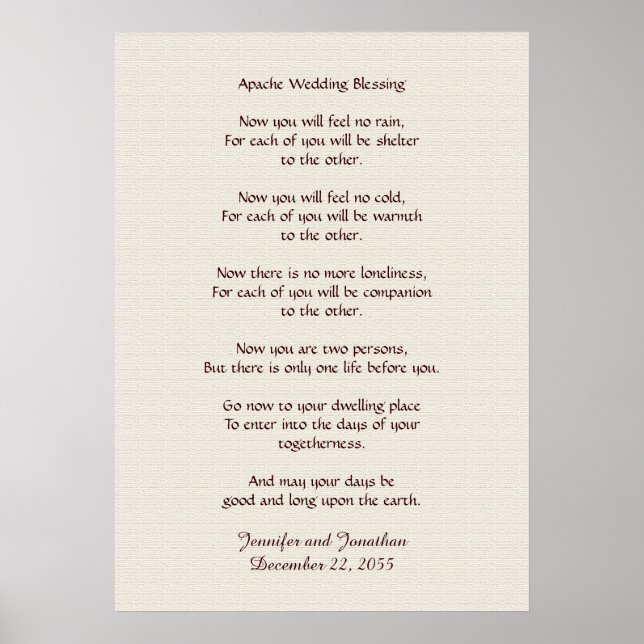 Póster Boda Apache Bendición 20x28 Faux Rustic Textured (Frente)