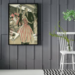 Póster Boda Art Decó Vintage, primera danza de recién cas<br><div class="desc">El amor por el ilustracion vintage y el diseño romántico Art Déco con una pareja recién casada vestida con atuendo formal bailando en la recepción de su boda. La hermosa novia luce un elegante vestido de bata con delicadas flores de flores de flores rosadas y el bonito novio está vestido...</div>