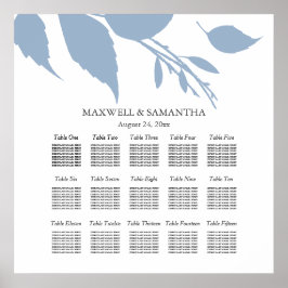 Póster Boda ASIENTO GRÁFICO Elegante Hojas azules turbias