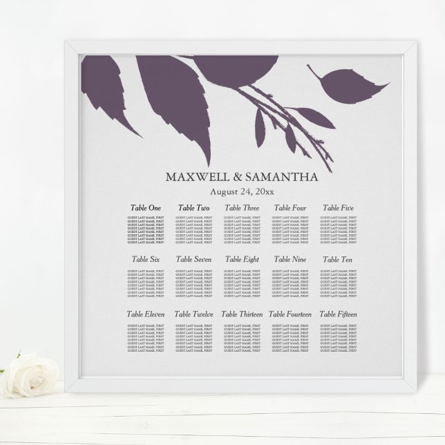Póster Boda ASIENTO GRÁFICO Elegante Plum Hojas Púrpura (wedding seating chart fall leaves
)