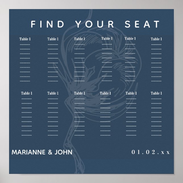 Póster Boda azul de la planta de algodón botánico (Frente)