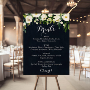 Póster Boda azul floral blanco verde bebidas Rótulo de me