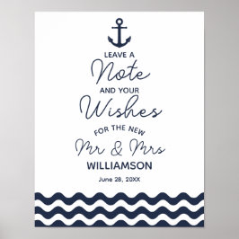 Póster Boda azul marino náutico Deje una nota impresa