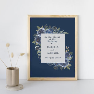Póster Boda Azul Polvo Champagne Marfil 