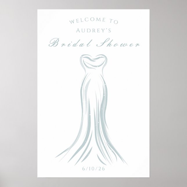 Póster Boda azul Vestido Bridal Ducha Poster de bienvenid (Frente)