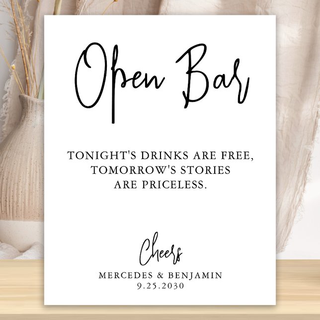 Póster Boda Bar abierto caligrafía moderna personalizada (Subido por el creador)