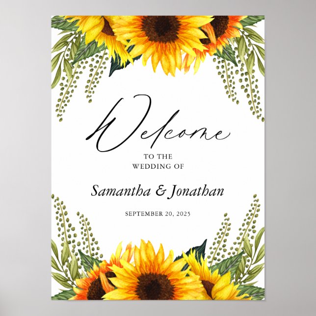 Póster Boda Bienvenida A Los Girasoles Rústicos (Frente)