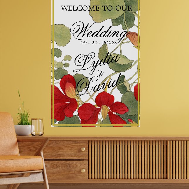 Póster Boda Bienvenida Elegante Naranja Floral (Salón 2)