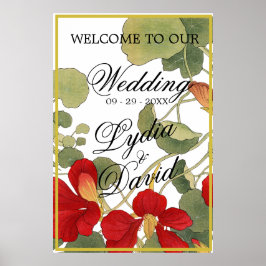 Póster Boda Bienvenida Elegante Naranja Floral