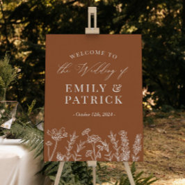 Póster Boda Bienvenida Naranja quemada Poster de Flor Sil