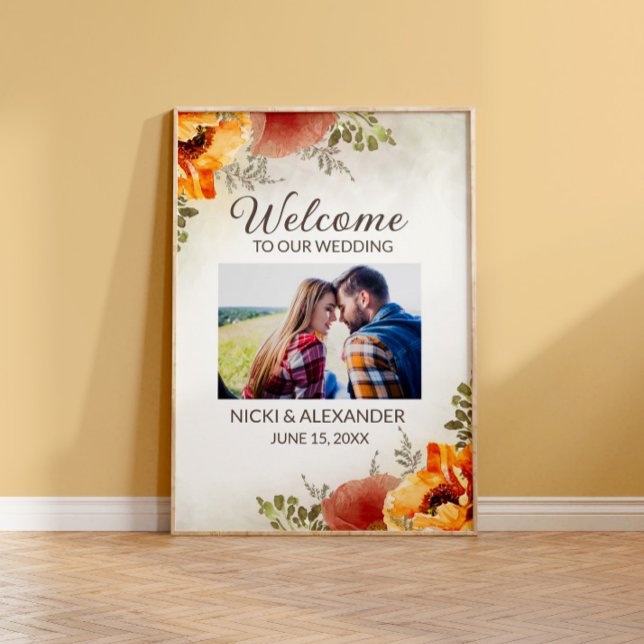 Póster Boda Bienvenida Naranja quemado Foto Floral (Subido por el creador)