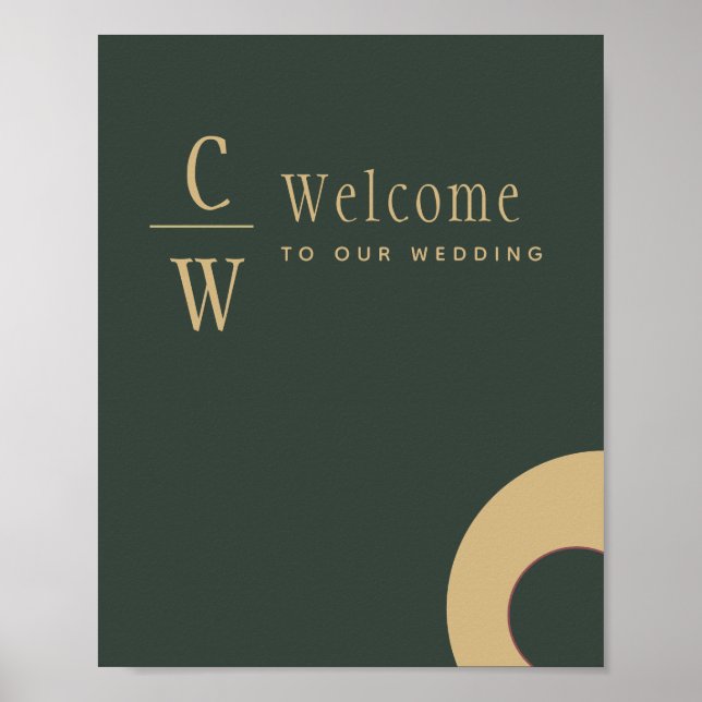 Póster Boda Bienvenida Olive Green Gold Rótulo Monogramad (Frente)