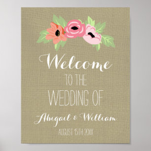 Póster Boda Bienvenida Personalizado Rótulo Burlap Primav