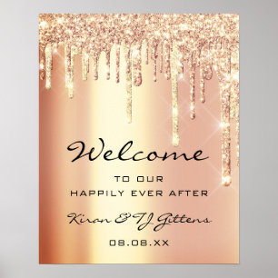 Póster Boda Bienvenida Poster Oro Rosas Drips