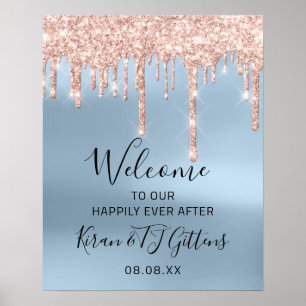Póster Boda Bienvenida Poster Rosa Oro Dris Azul