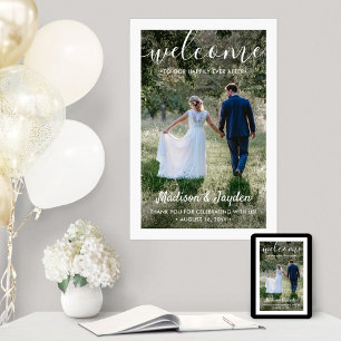 Póster Boda Bienvenida Simple Moderno Guión Blanco Foto