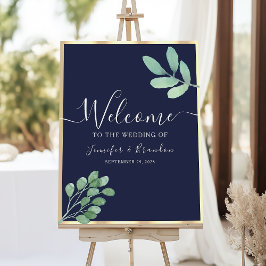Póster Boda Bienvenida Verde Azul Marino
