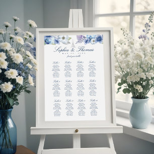 Póster Boda blanco floral de la Torre Eiffel de París