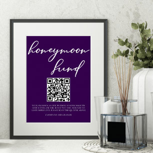 Póster Boda blanco morado oscuro en luna de miel Fondo QR