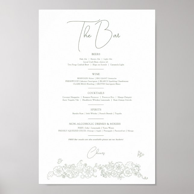 Póster Boda blanco salchicha de primavera y menú de bar (Frente)