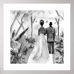 Póster Boda blanco y negro
