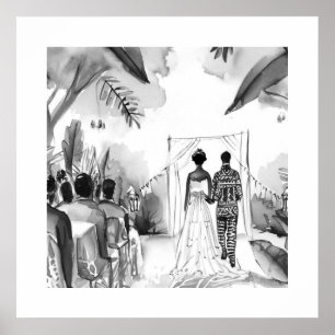 Póster Boda blanco y negro