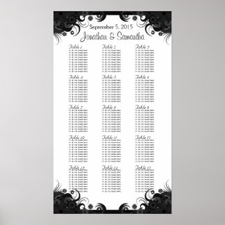 Póster Boda blanco y negro 15 tablas de asientos